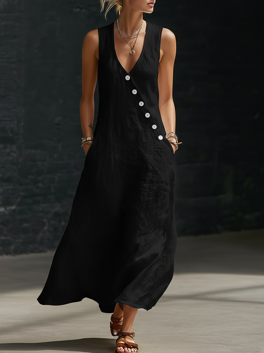 Vestido Aurore | Maxi Minimalista con Botones, Fluido