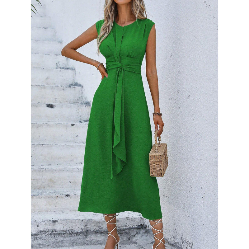 MAISON CHÉRIE | Vestido largo para mujer con cintura drapeada y diseño sin mangas