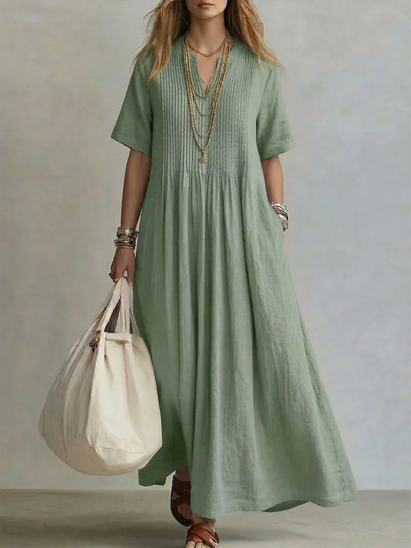 Vestido Élise | Maxi de Algodón y Corte Fluido con Escote en V