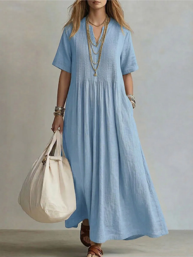 Vestido Élise | Maxi de Algodón y Corte Fluido con Escote en V