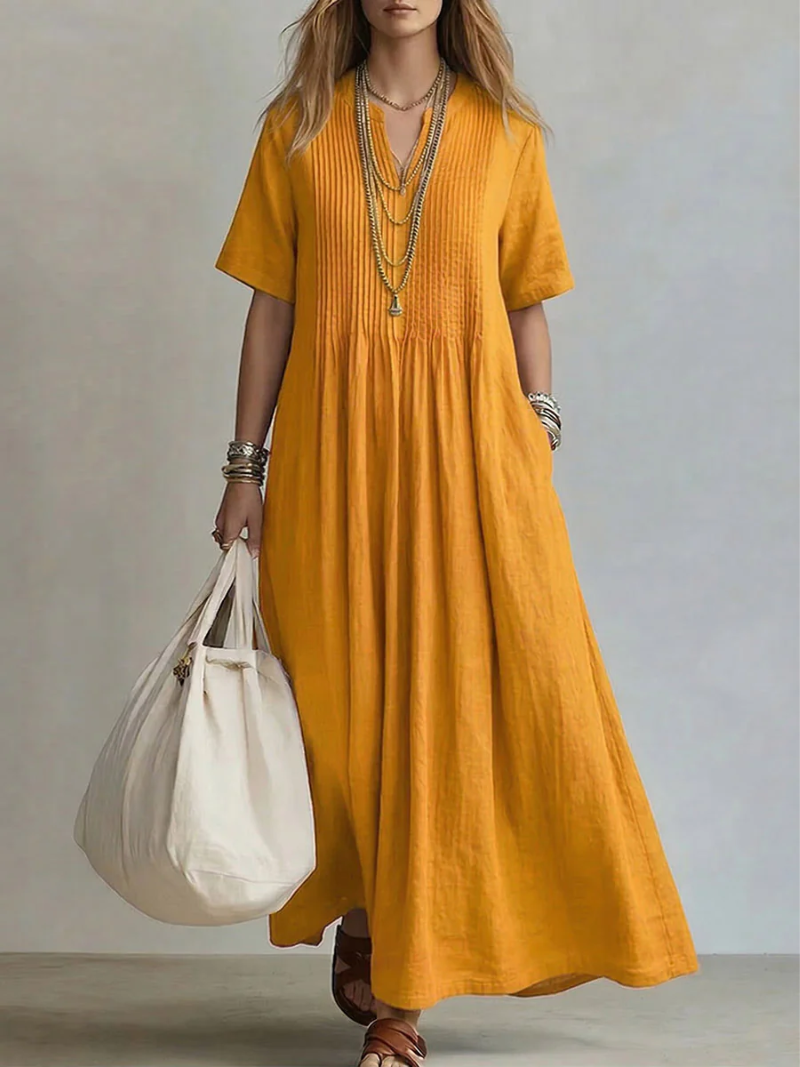 Vestido Élise | Maxi de Algodón y Corte Fluido con Escote en V