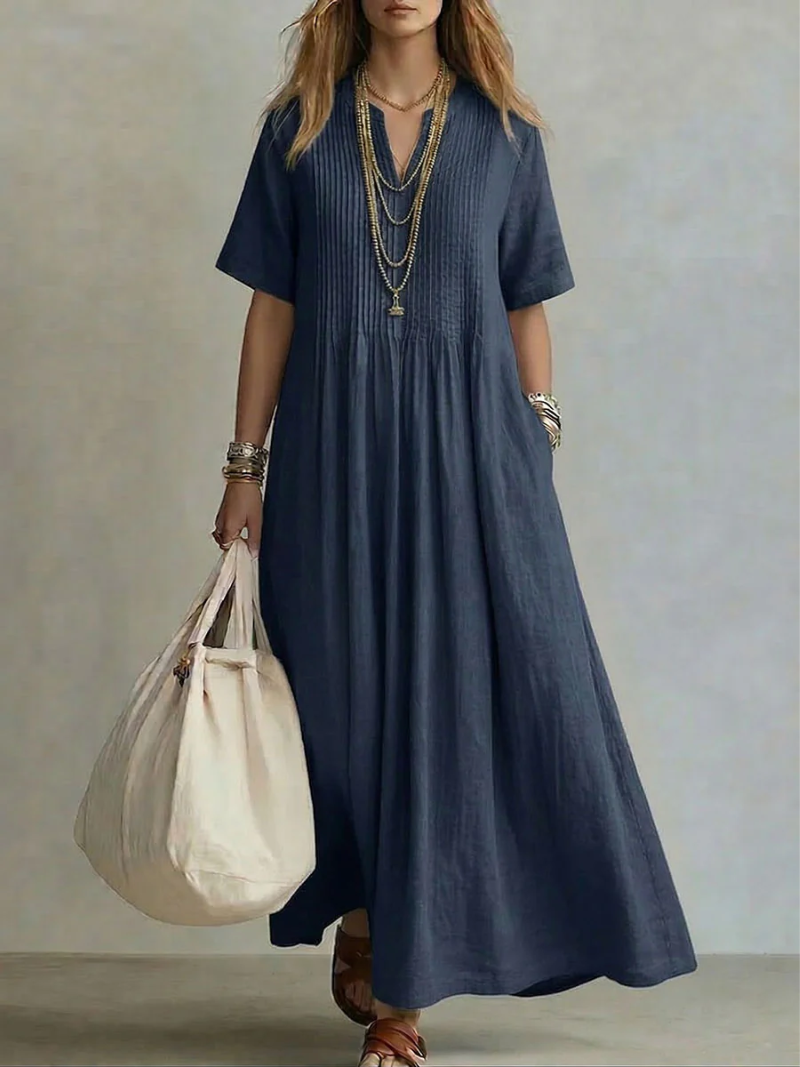 Vestido Élise | Maxi de Algodón y Corte Fluido con Escote en V