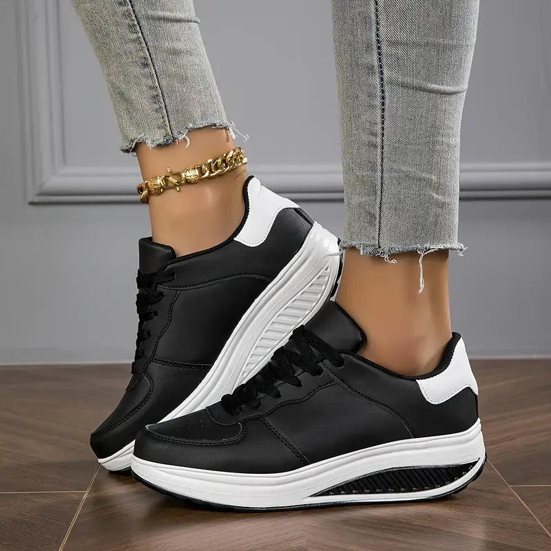 MAISON CHÉRIE | Zapatillas mujer plataforma cuero sintético cordones suela gruesa casual diario