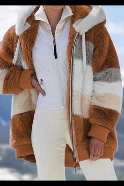MAISON CHÉRIE | Chaqueta cálida mujer con capucha y bloques de color