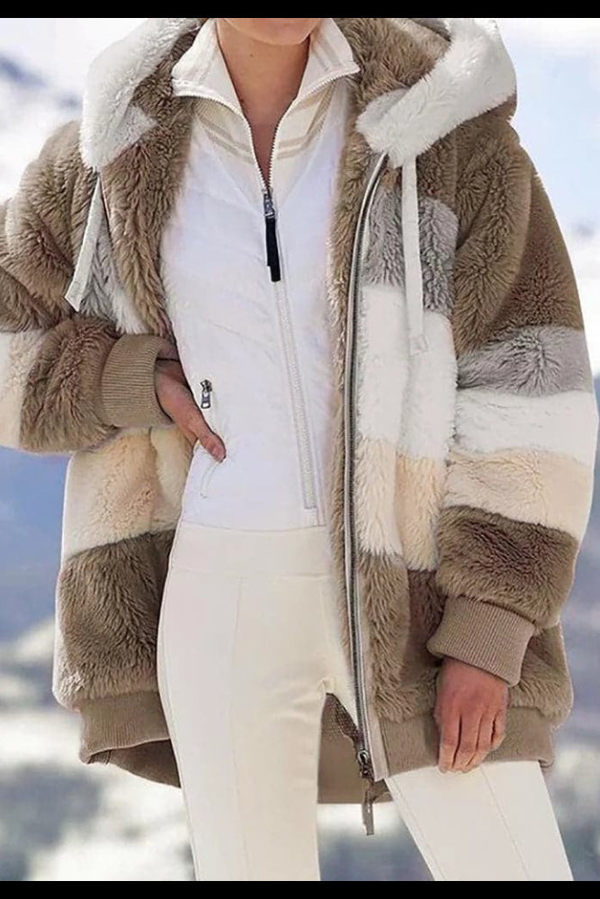 MAISON CHÉRIE | Chaqueta cálida mujer con capucha y bloques de color