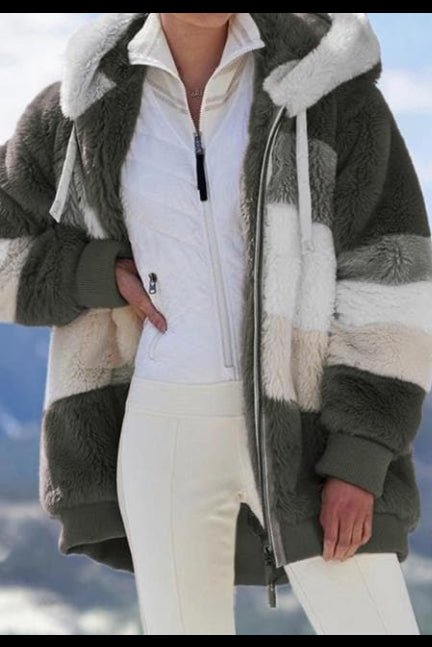 MAISON CHÉRIE | Chaqueta cálida mujer con capucha y bloques de color