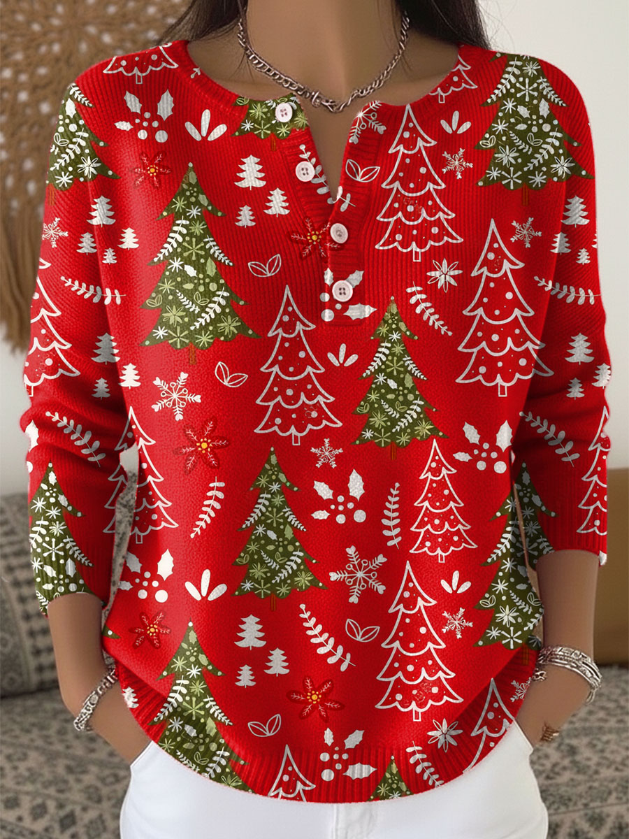 MAISON CHÉRIE | Suéter Mujer Navideño Con Botones Y Estampado Festivo – Jersey Invierno