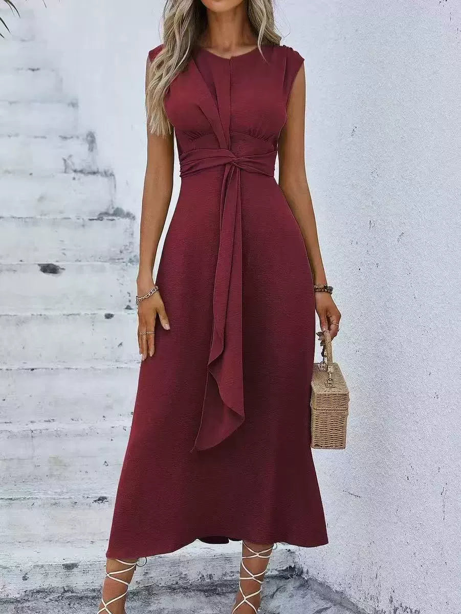 MAISON CHÉRIE | Vestido largo para mujer con cintura drapeada y diseño sin mangas