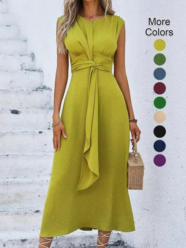 MAISON CHÉRIE | Vestido largo para mujer con cintura drapeada y diseño sin mangas