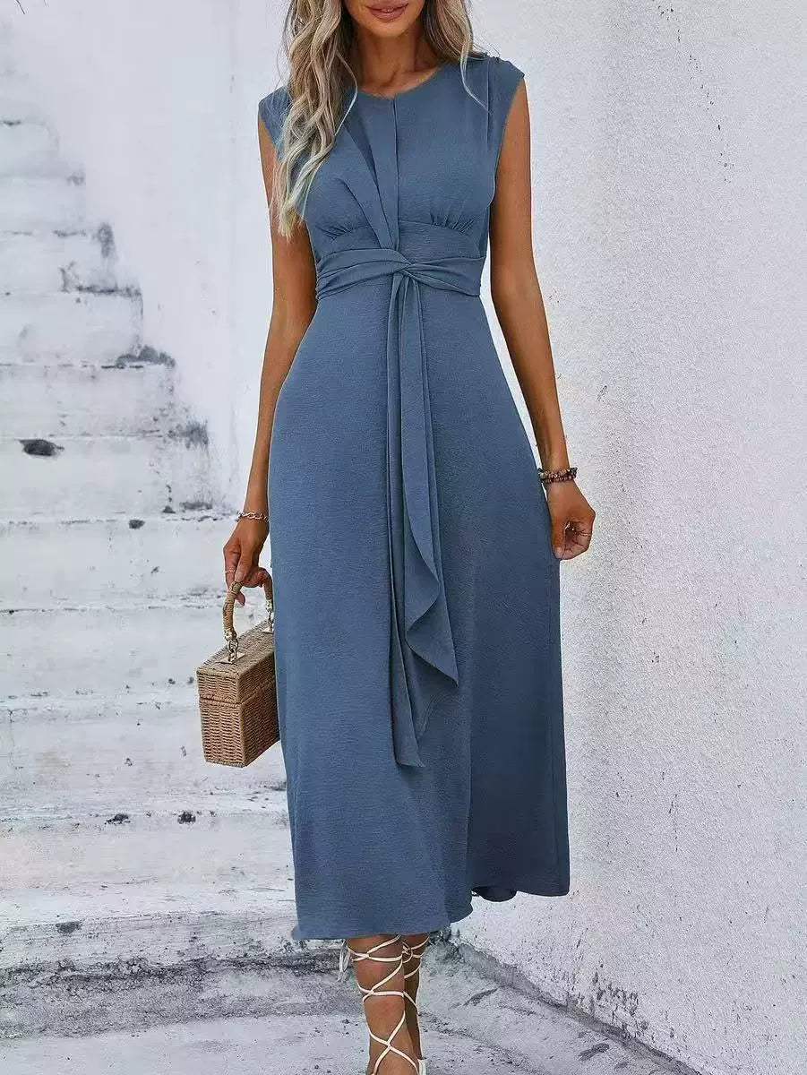 MAISON CHÉRIE | Vestido largo para mujer con cintura drapeada y diseño sin mangas
