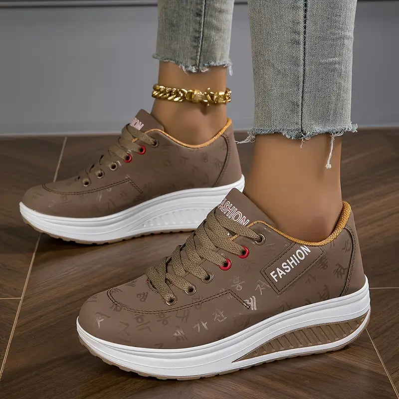 MAISON CHÉRIE | Zapatillas mujer plataforma cuero sintético cordones suela gruesa casual diario