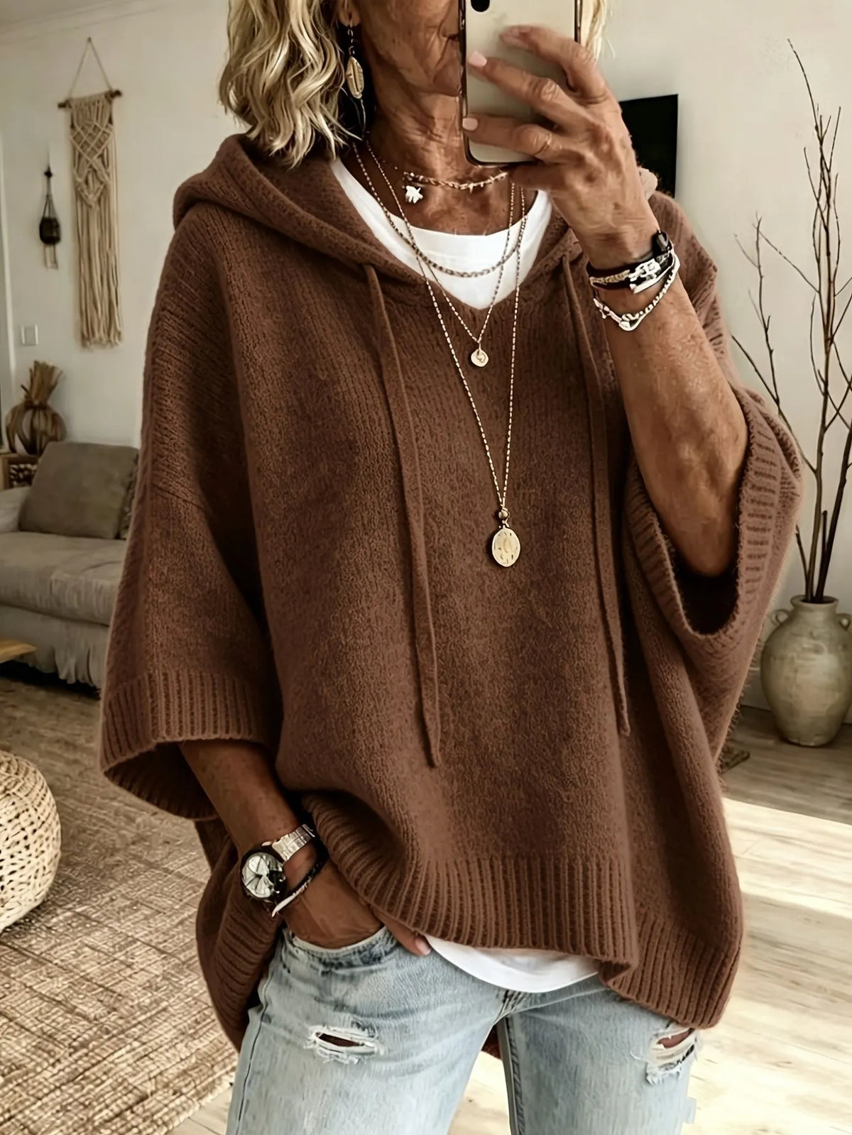 MAISON CHÉRIE | Sudadera oversize con capucha para mujer de punto suave casual