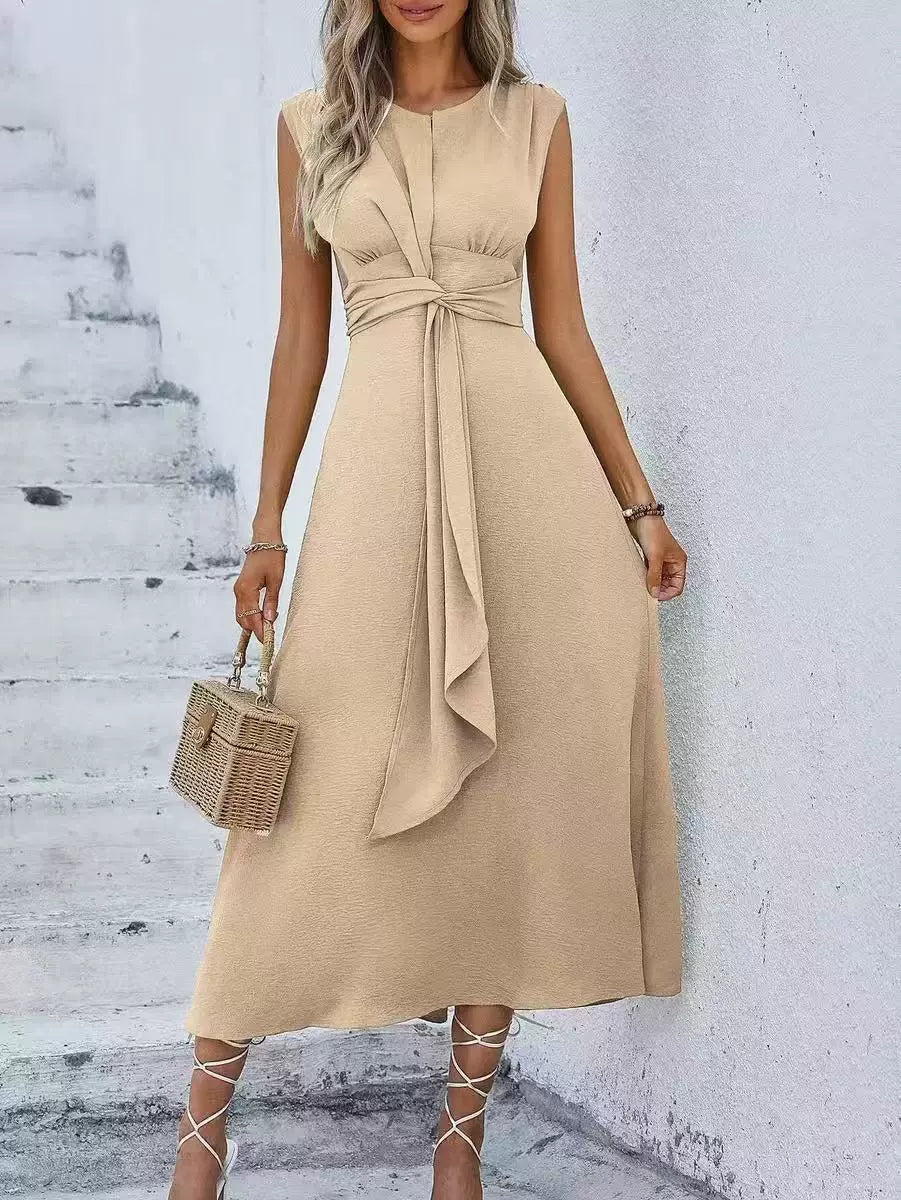 MAISON CHÉRIE | Vestido largo para mujer con cintura drapeada y diseño sin mangas