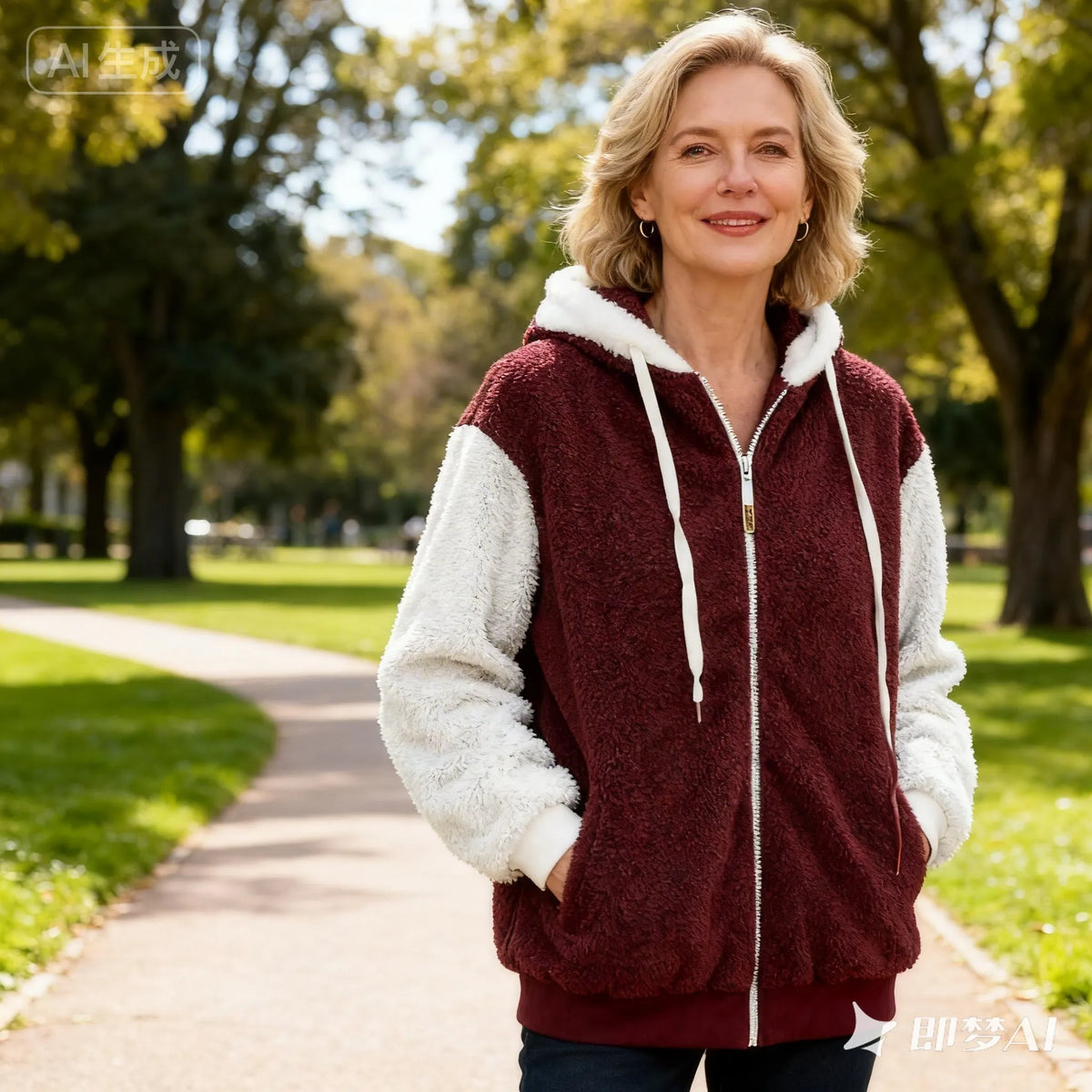 MAISON CHÉRIE | Chaqueta polar mujer con capucha y bolsillos