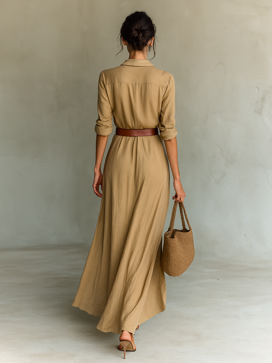 MAISON CHÉRIE | Vestido camisero maxi de mujer con cinturón