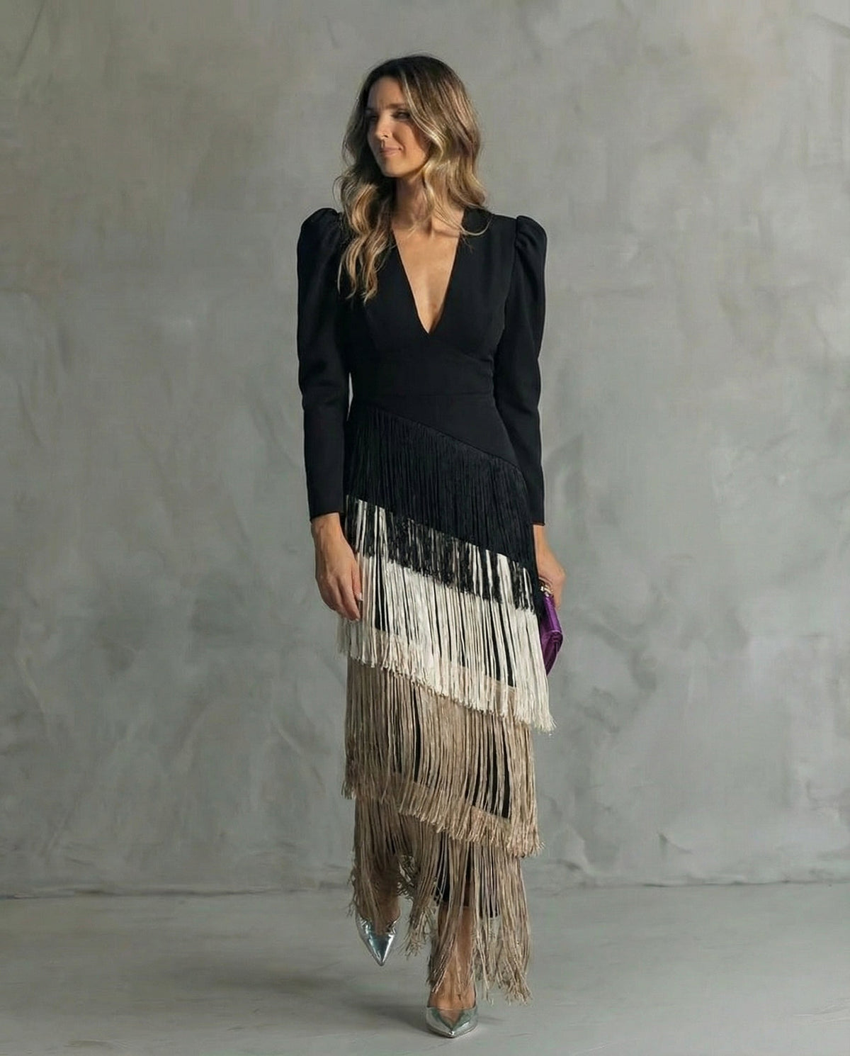 MAISON CHÉRIE | Vestido Mujer Elegante Con Flecos Midi – Estilo Sofisticado y Fluido