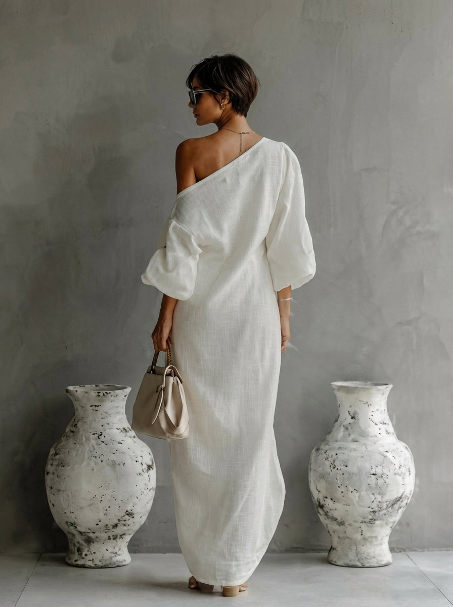 MAISON CHÉRIE | Vestido maxi mujer asimétrico de un hombro