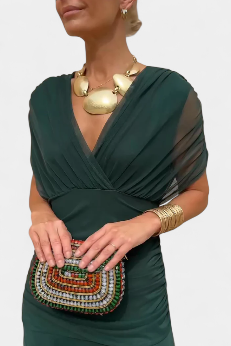 MAISON CHÉRIE | Vestido Largo Mujer Elegante Fluido – Escote V y Diseño Sofisticado
