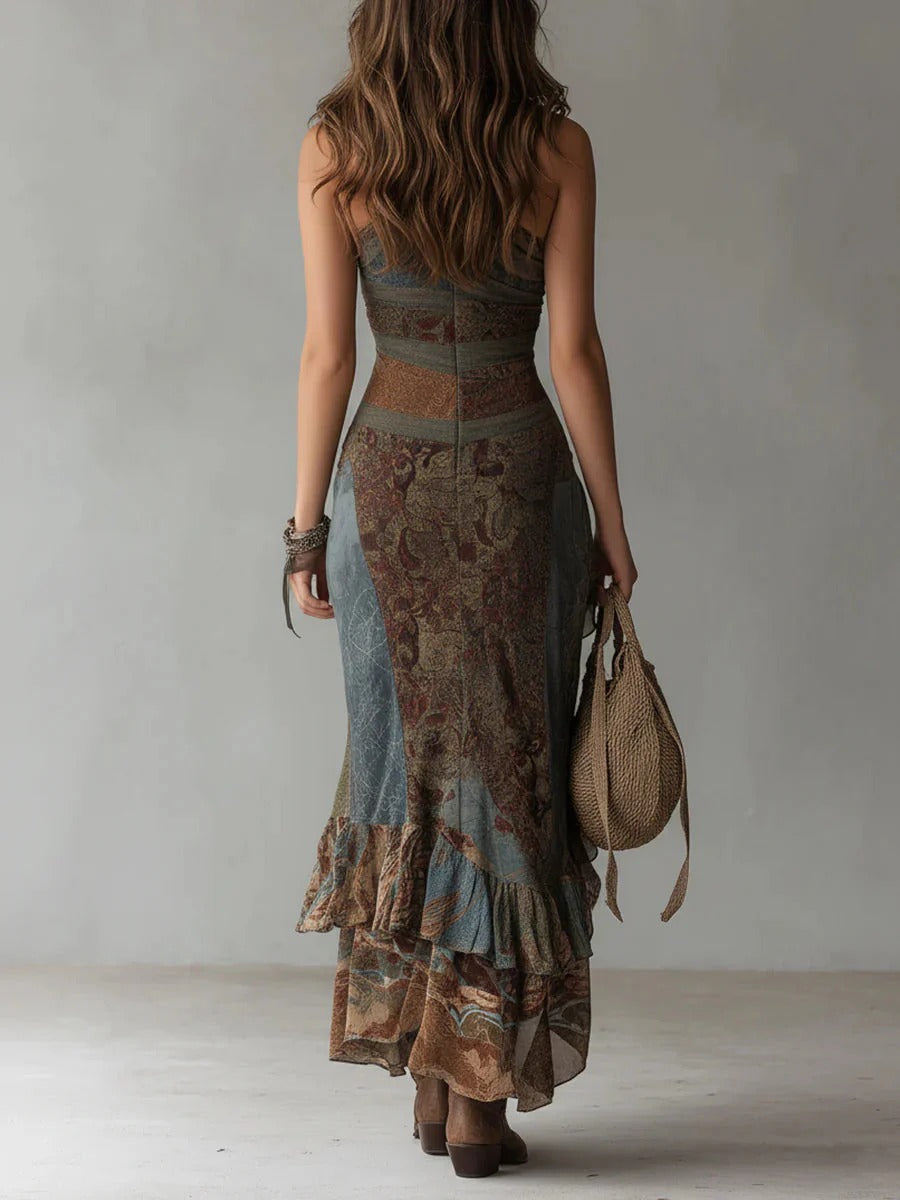 MAISON CHÉRIE | Vestido largo mujer asimétrico elegante – vestido étnico con abertura y diseño fluido