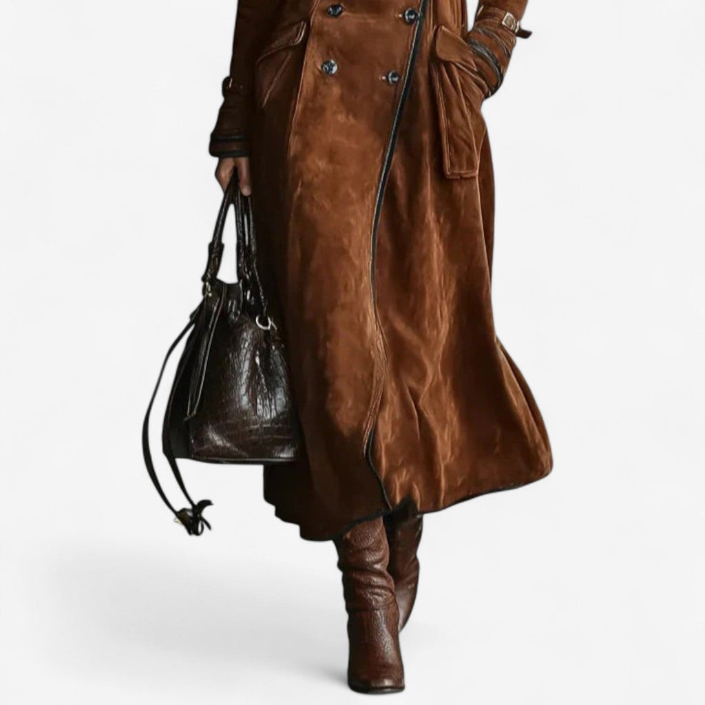 MAISON CHÉRIE | Abrigo largo mujer estilo trench efecto ante – abrigo elegante mujer