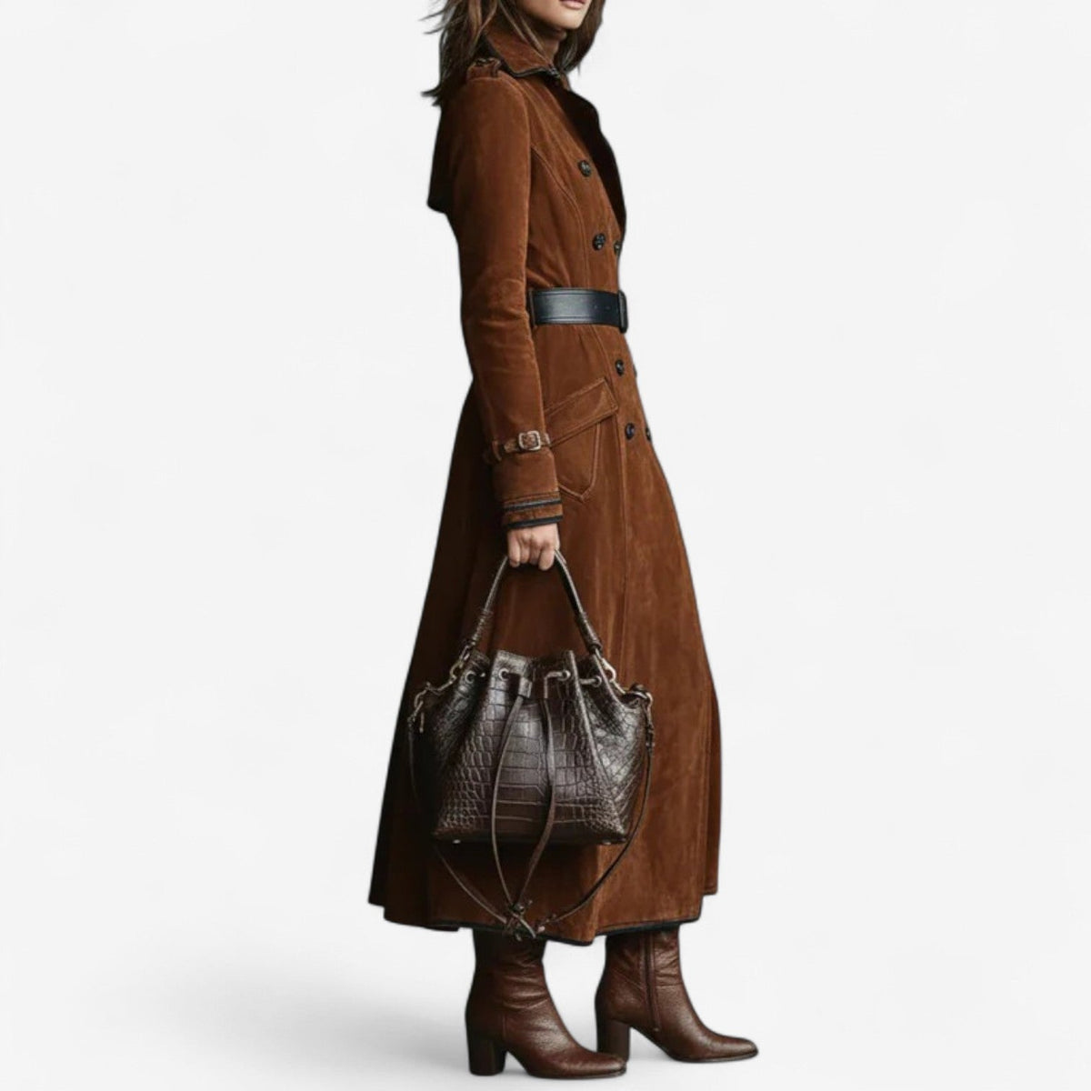MAISON CHÉRIE | Abrigo largo mujer estilo trench efecto ante – abrigo elegante mujer