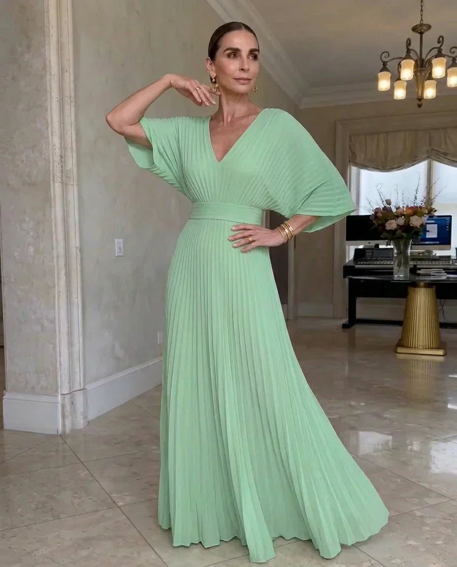 MAISON CHÉRIE | Vestido plisado mujer con mangas fluidas y escote en V