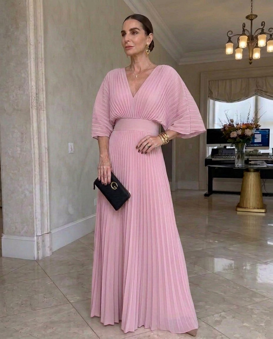 Vestido Bianca | Plisado con mangas fluidas y escote en V
