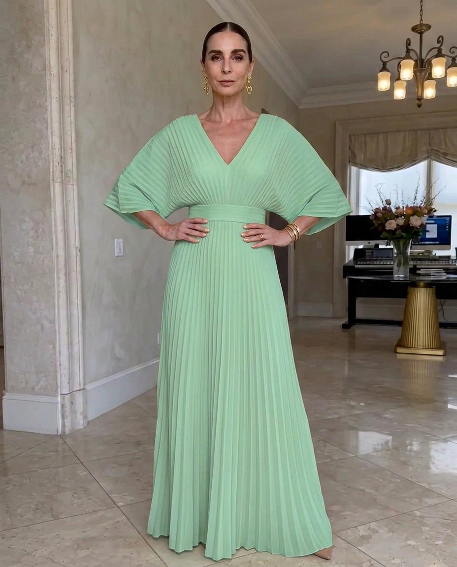 Vestido Bianca | Plisado con mangas fluidas y escote en V