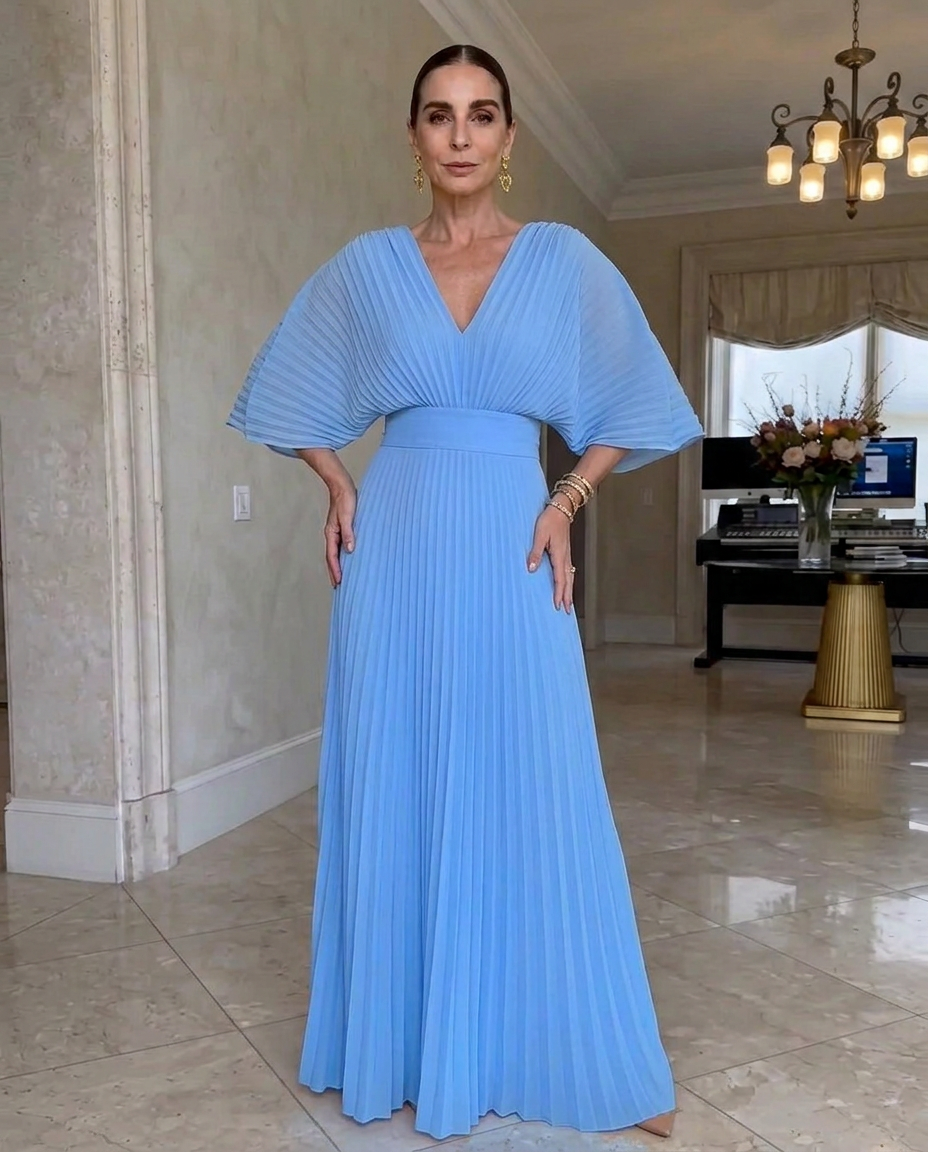 Vestido Bianca | Plisado con mangas fluidas y escote en V