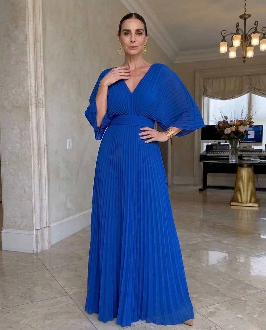 Vestido Bianca | Plisado con mangas fluidas y escote en V