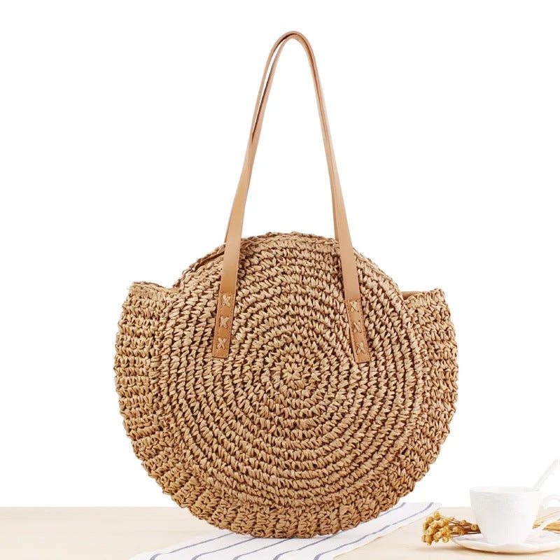 MAISON CHÉRIE | Bolso Redondo de Rafia Tejida Estilo Bohemio