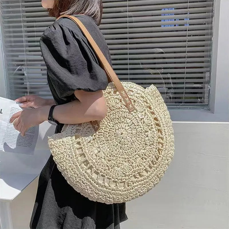 MAISON CHÉRIE | Bolso Redondo de Rafia Tejida Estilo Bohemio