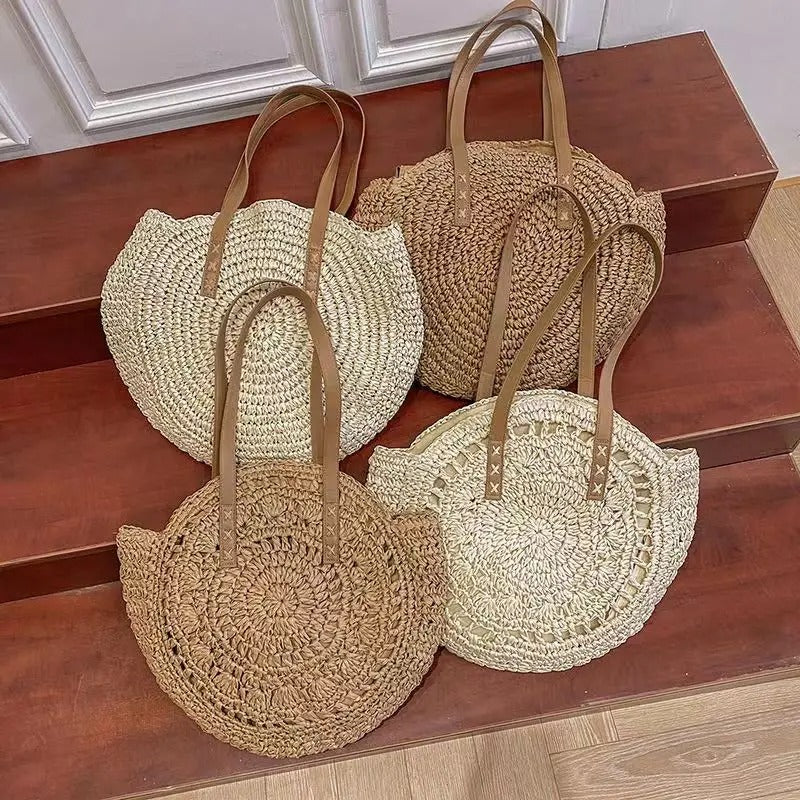 MAISON CHÉRIE | Bolso Redondo de Rafia Tejida Estilo Bohemio