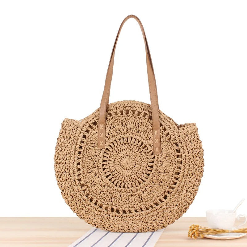 MAISON CHÉRIE | Bolso Redondo de Rafia Tejida Estilo Bohemio