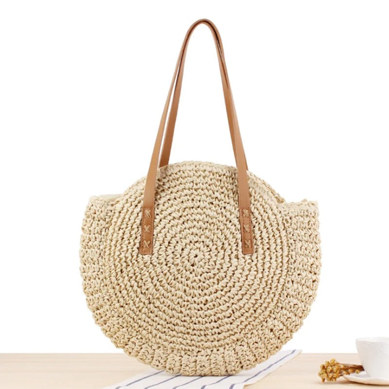 MAISON CHÉRIE | Bolso Redondo de Rafia Tejida Estilo Bohemio