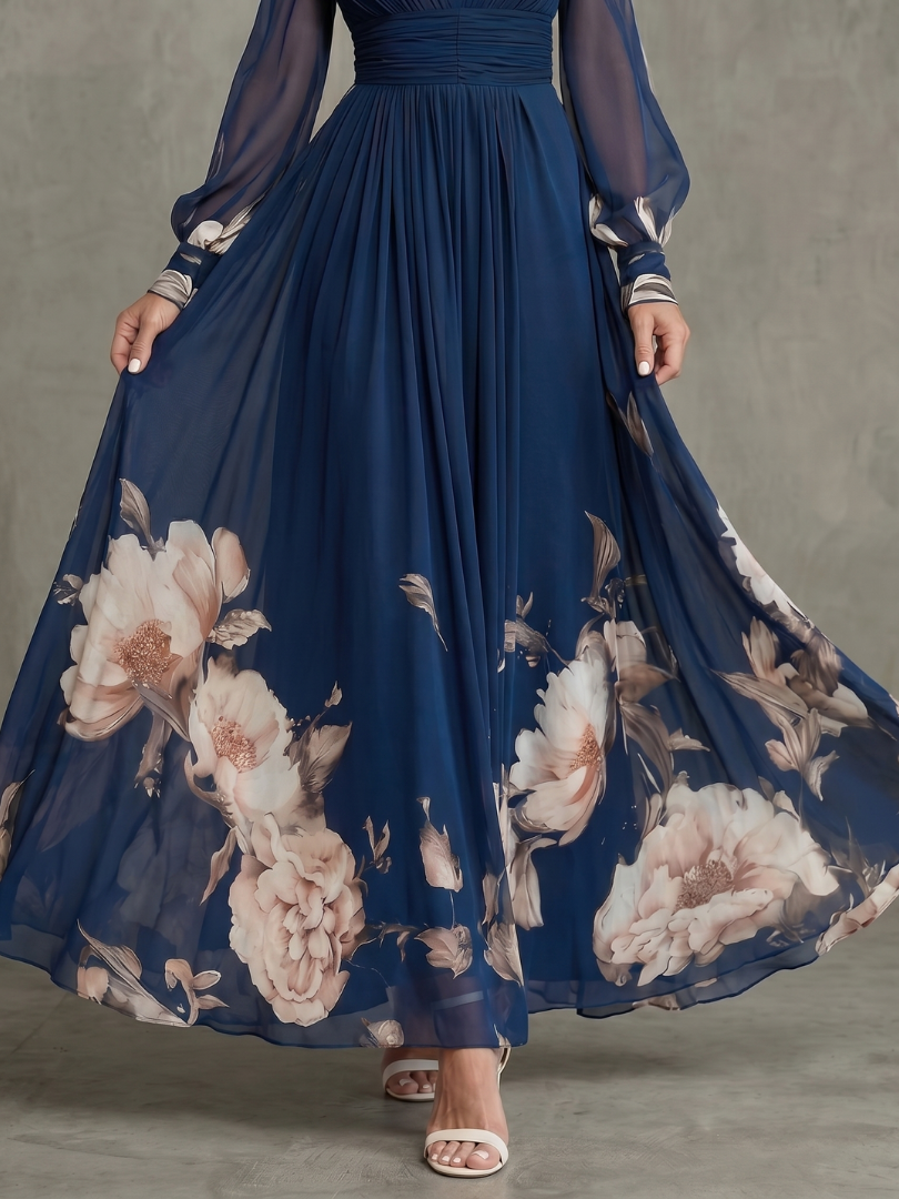 MAISON CHÉRIE | Vestido maxi de mujer con mangas transparentes y estampado floral