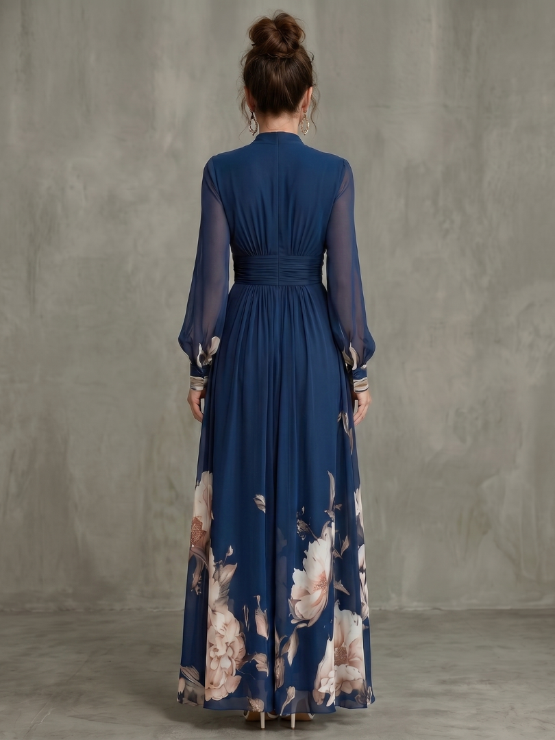 MAISON CHÉRIE | Vestido maxi de mujer con mangas transparentes y estampado floral