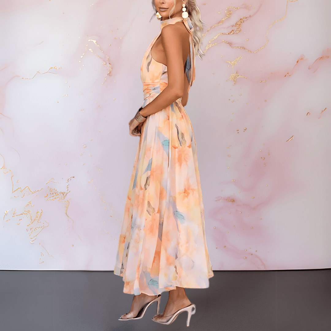 MAISON CHÉRIE | Vestido Largo Mujer Elegante Fluido – Espalda Abierta y Diseño Sofisticado