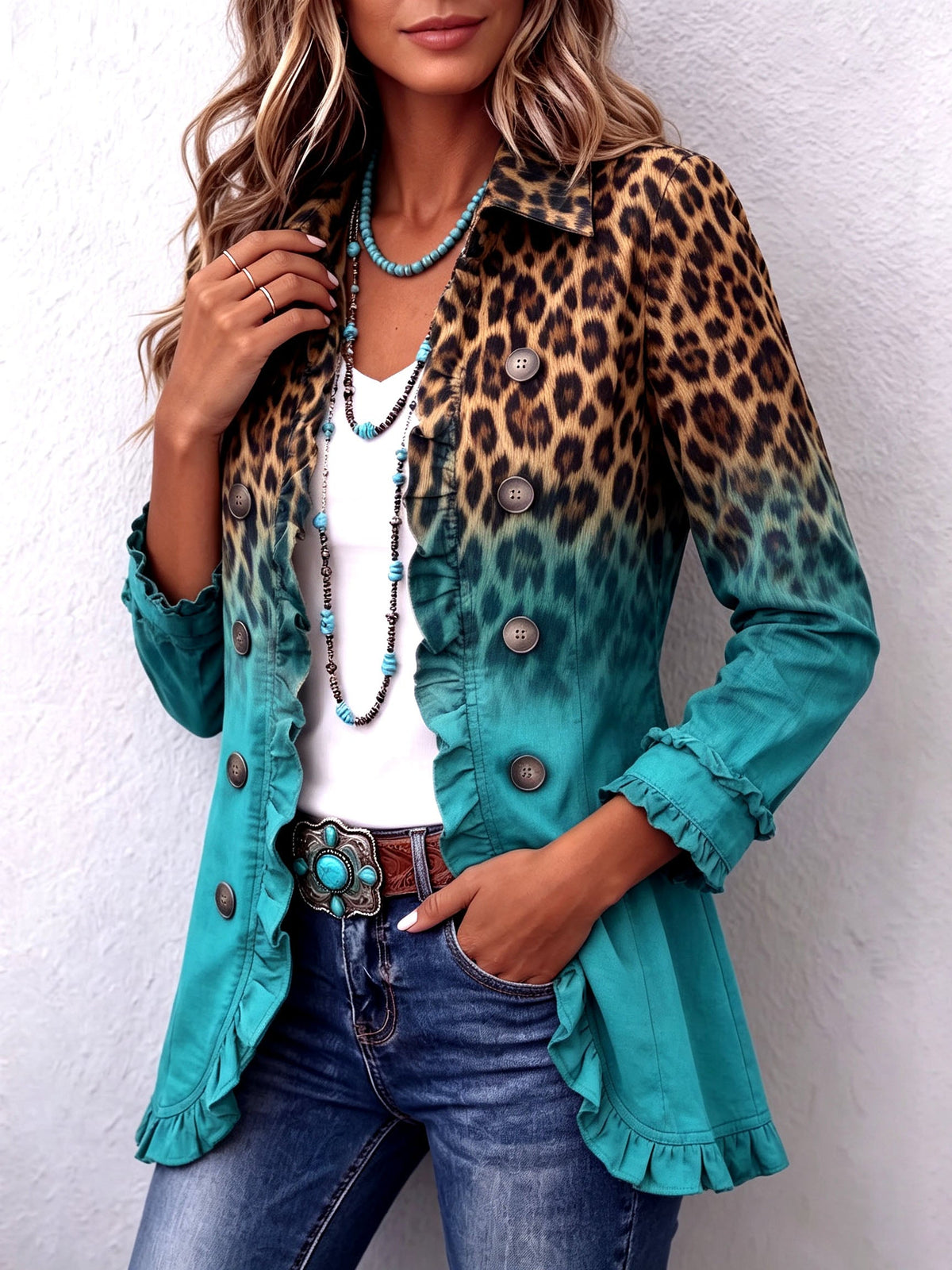 Blazer Beatriz | Leopardo Degradado con Volantes