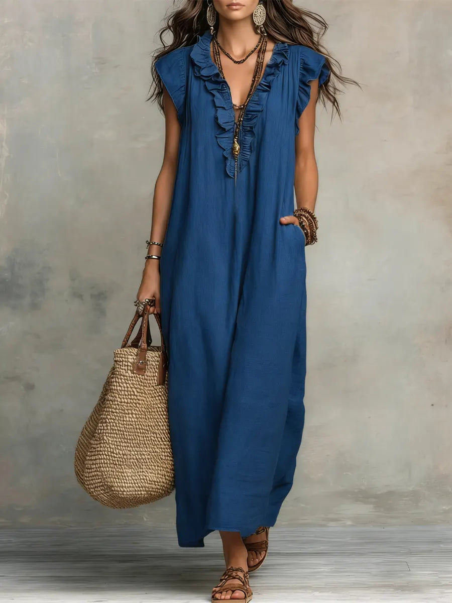 Vestido Évelyne | Largo de Lino y Algodón, Bohemio y Natural
