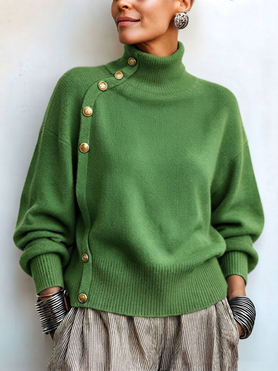 MAISON CHÉRIE | Suéter de mujer con cuello alto asimétrico y botones elegantes