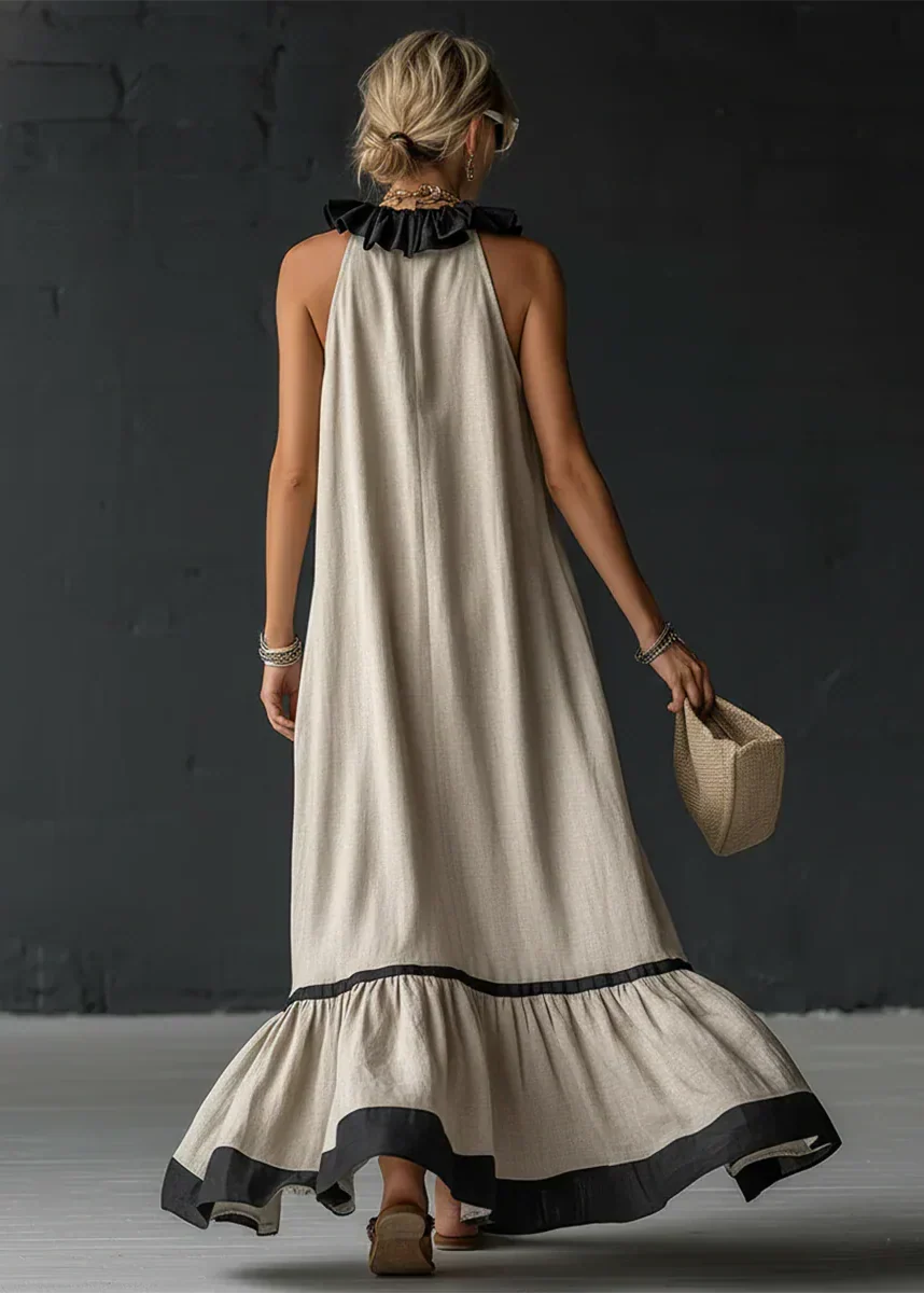 MAISON CHÉRIE | Vestido largo de mujer con volantes y cuello halter