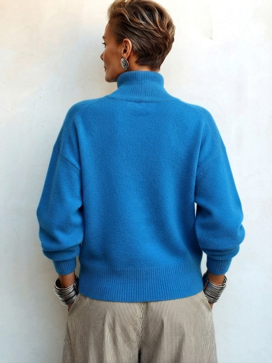 MAISON CHÉRIE | Suéter de mujer con cuello alto asimétrico y botones elegantes