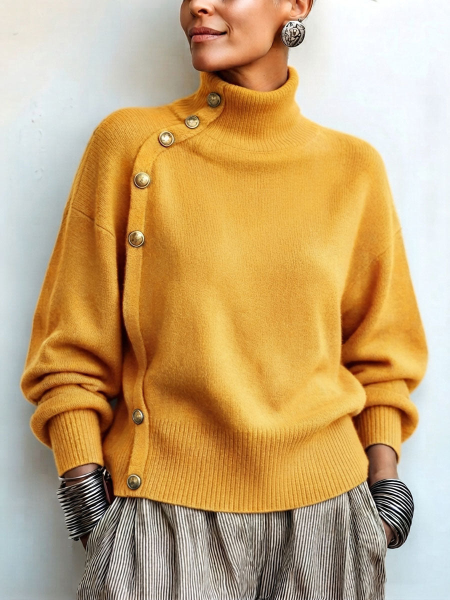 MAISON CHÉRIE | Suéter de mujer con cuello alto asimétrico y botones elegantes
