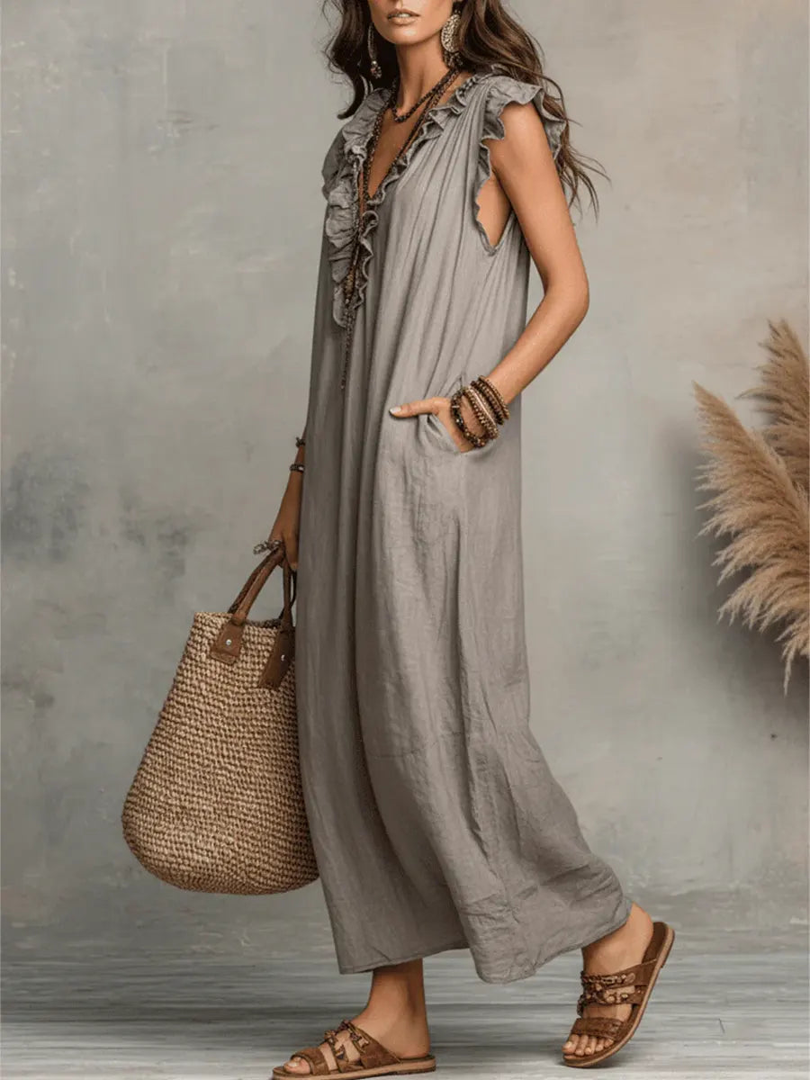 MAISON CHÉRIE | Vestido Largo Mujer Lino Algodón Bohemio – Estilo Natural y Elegante