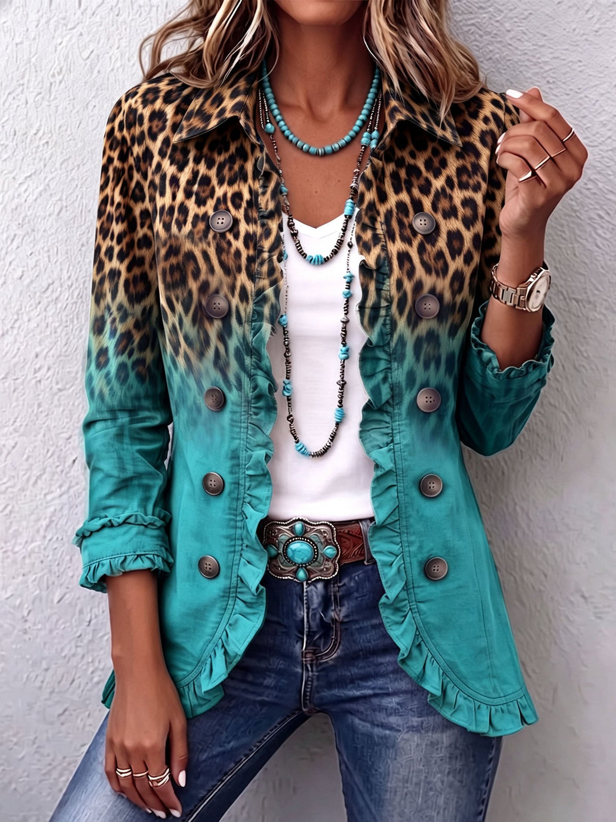 Blazer Beatriz | Leopardo Degradado con Volantes