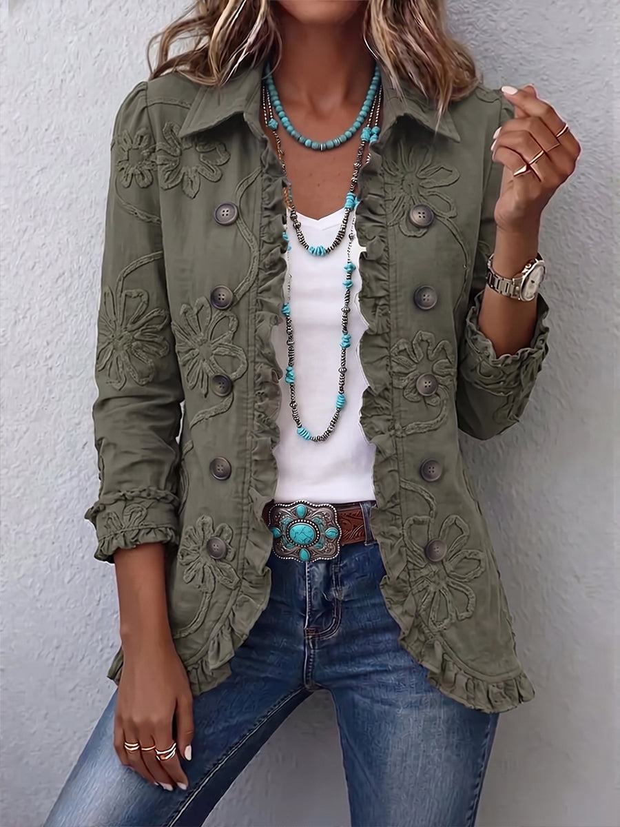 MAISON CHÉRIE | Chaqueta bordada mujer con volantes y botones decorativos