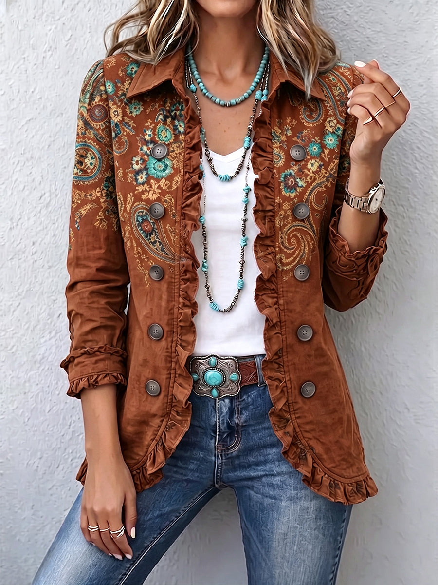 MAISON CHÉRIE | Chaqueta bohemia mujer con estampado paisley y volantes