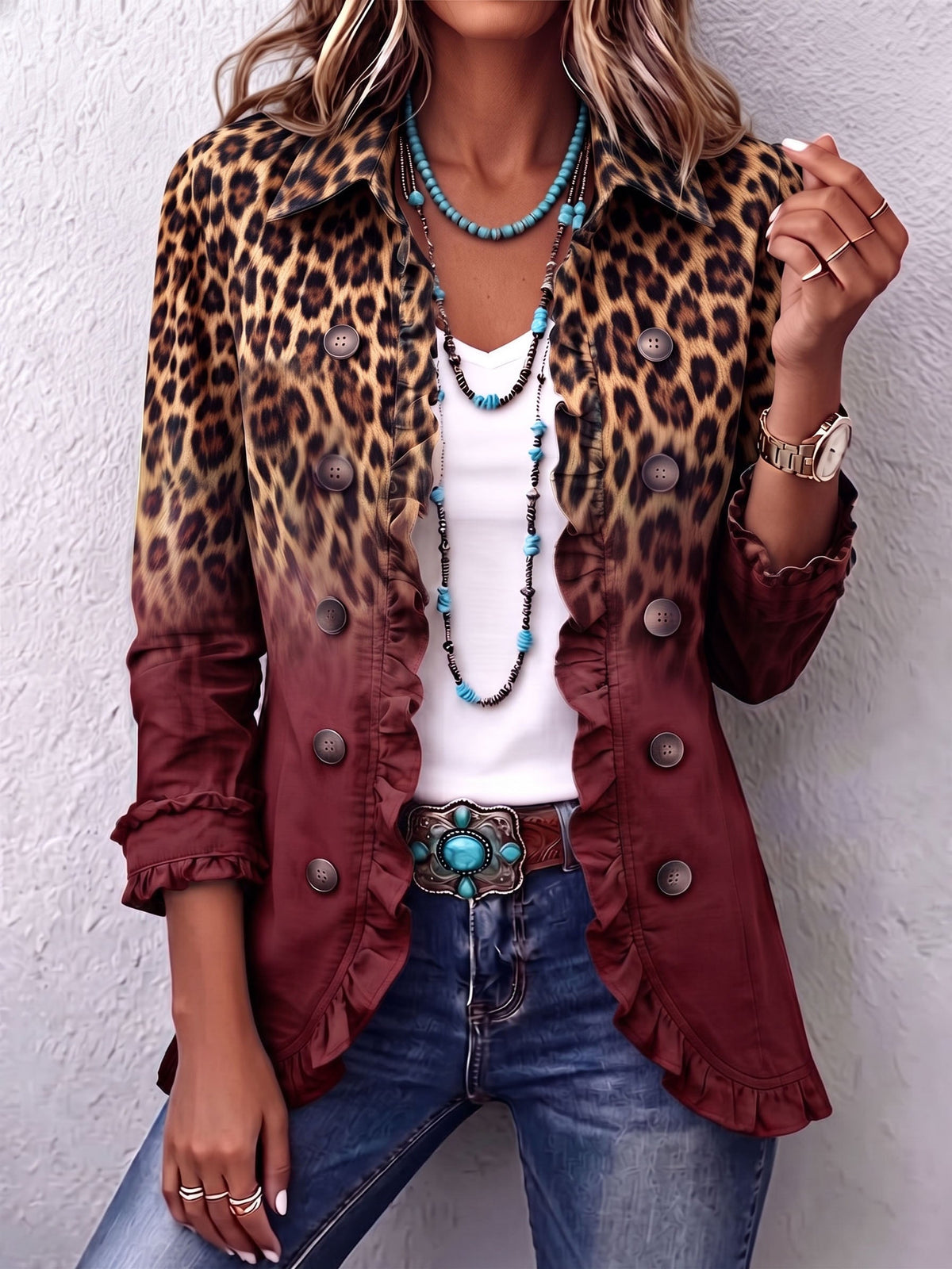 Blazer Beatriz | Leopardo Degradado con Volantes