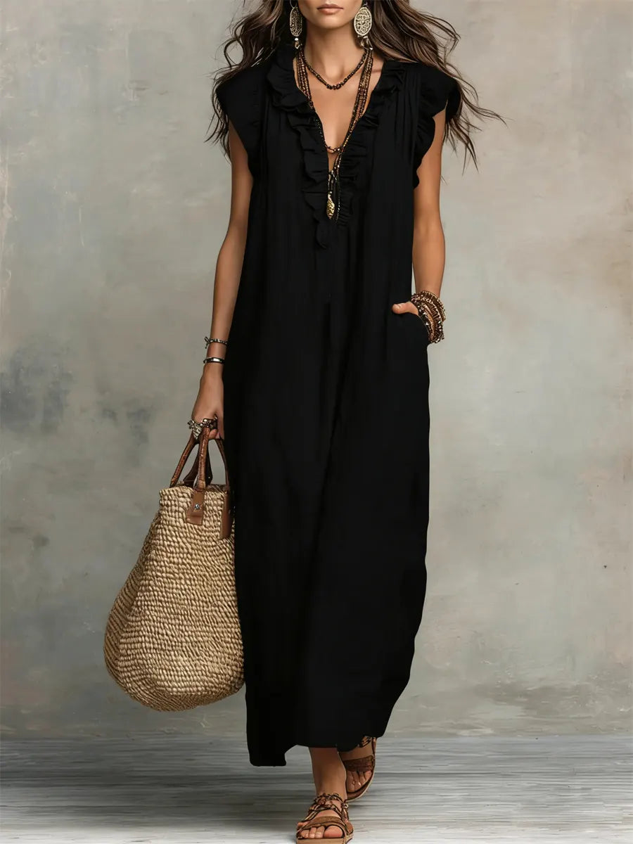 Vestido Évelyne | Largo de Lino y Algodón, Bohemio y Natural